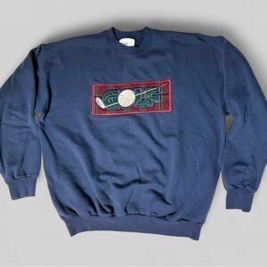 Vintage Golf Sweatshirt sweater Navy Plaid Club Ball Unisex 90s Size Large